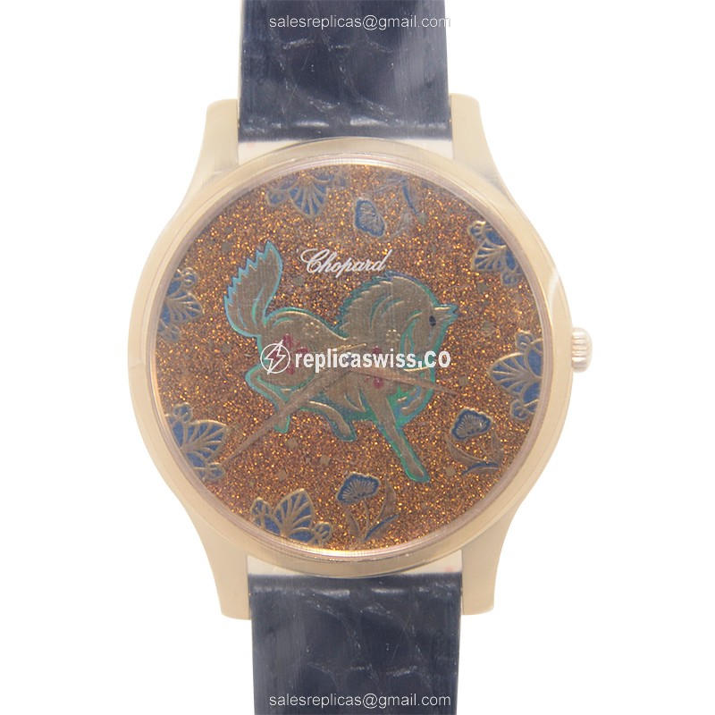 Chopard L.U.C 161902-5052 Replica - Automatic - 18kt Rose Gold Case - Gold Dial - Black Alligator Strap - Luxury Replica L.U.C Watch